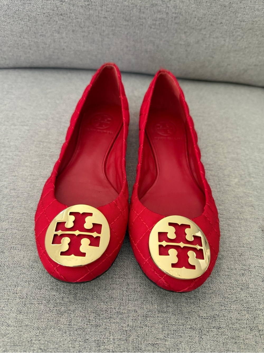 Tory Burch Red Quilted Flats - Picture 1 of 2